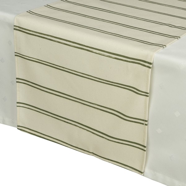 Decoris® TischläUfer Beige GrüN Gestreift 32 X 140 Cm - Polyester-Baumwolle-image