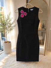 Calvin Klein Women's Black Sleeveless Sheath Dress 6 Knee Zip Floral Embroidered