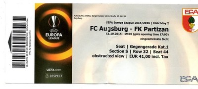 Ticket EC FC Augsburg - Partizan Belgrad 01.10.2015