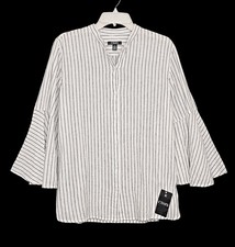 CHAPS Large (12/14) Flared Sleeves Pin-Stripe Tunic Top $60
