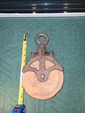 Antique Cast Iron and Wood Wheel Barn Farm Pulley 10 1/2