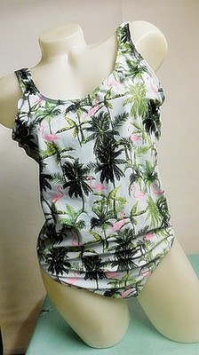 Primark Badeanzug Gr. 42 Hellgrau Flamingo Palmen Gefüttert