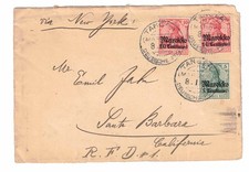 1912 German Offices in Morocco Cover Front to Santa Barbara California