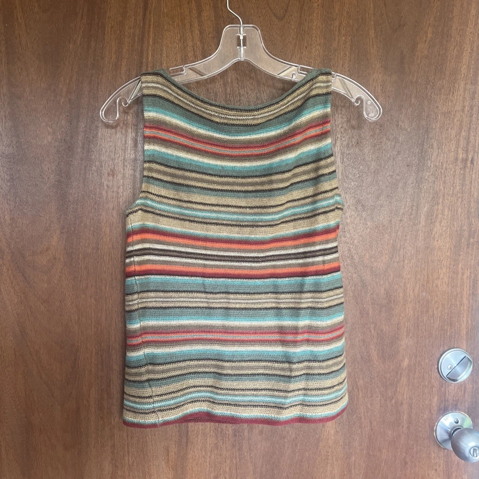 Camiseta sin mangas Lauren Ralph Lauren mezcla de lino seda para mujer PXS terrosa años 70 tejida retro boho Foto 3 de 4