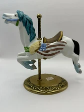 Vintage Porcelain Carousel Horse American Flag design on Brass Stand