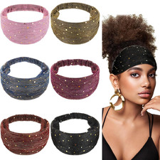 Hicarer 6 Pack Sequin Headbands for Women, Wide Stretchy Boho African Head Wraps