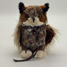 Douglas The Cuddle Toy Great Horned Owl Plush Brown Bird Plaid Ribbon 0060