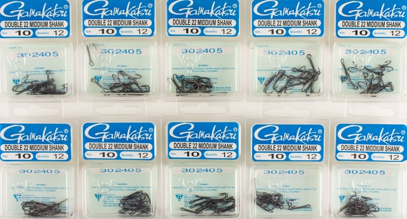 (LOT OF 10) GAMAKATSU DOUBLE 22 MEDIUM SHANK SIZE #10 302405 K2354