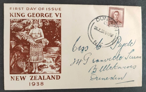 NEW ZEALAND 1938 1.5d BROWN MAORI LADY FDC (JF) D38.3N