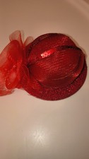 Red Glitter Mini Fascinator Half Hat Hair Clip Cocktail Party