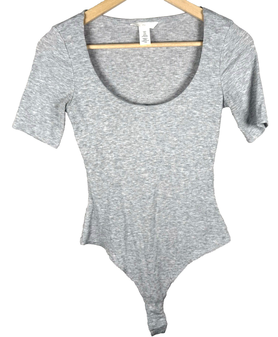 H&M Women's Heather Gray Scoop Neck Short Sleeve Bodysuit Size Small NEW