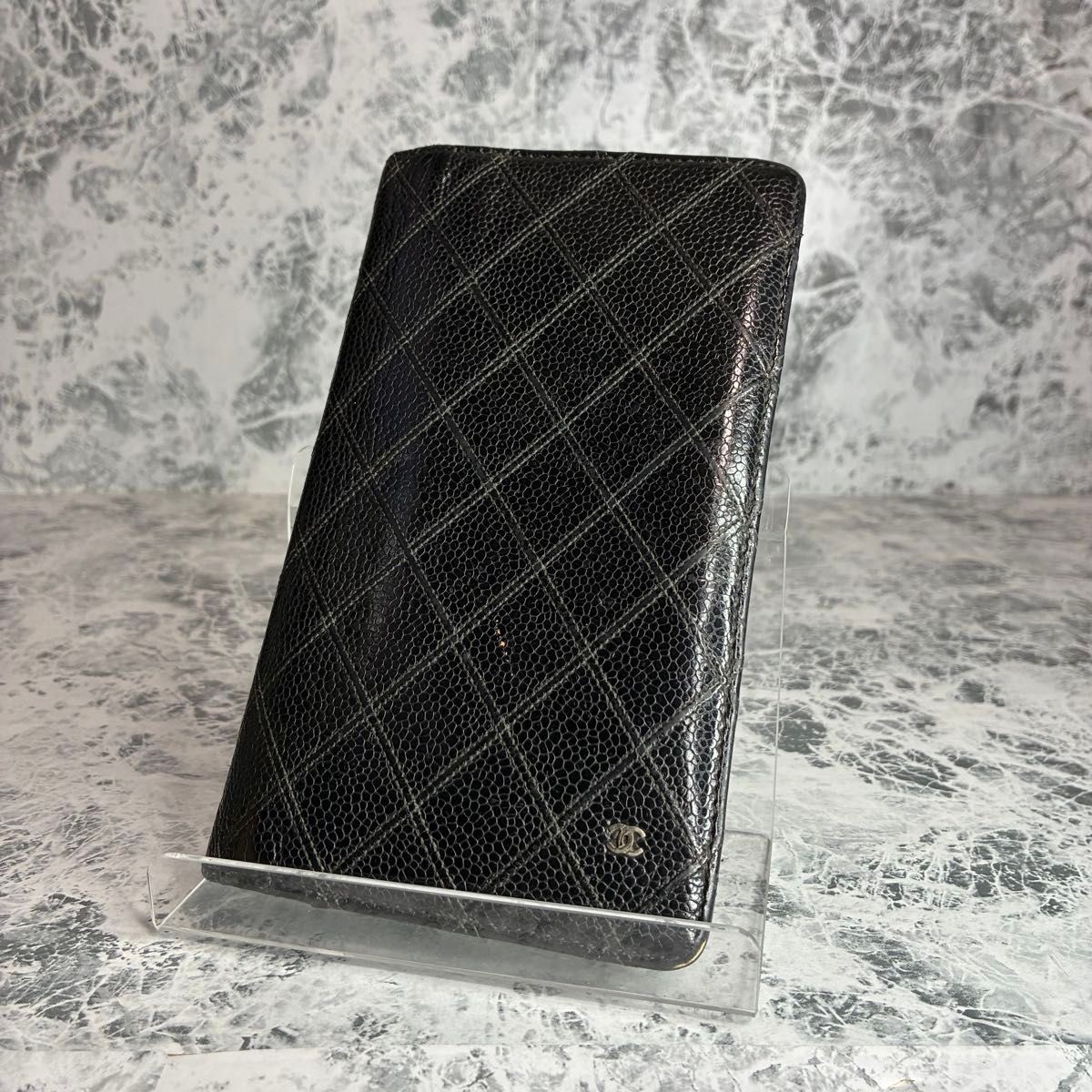 CHANEL Caviar Long Wallet Black Bicolor Coco Mark SH210681