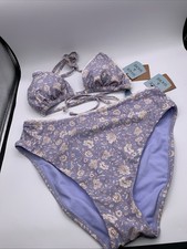 Shade And Shore Purple Floral L 12-14 Bikini Set