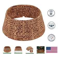 Stunning Wicker Tree Skirt with Cord Cut-Out - 24 Inch Christmas Tree Collar