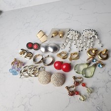 15 Pairs of Clip-On Costume Jewelry Earrings Vintage