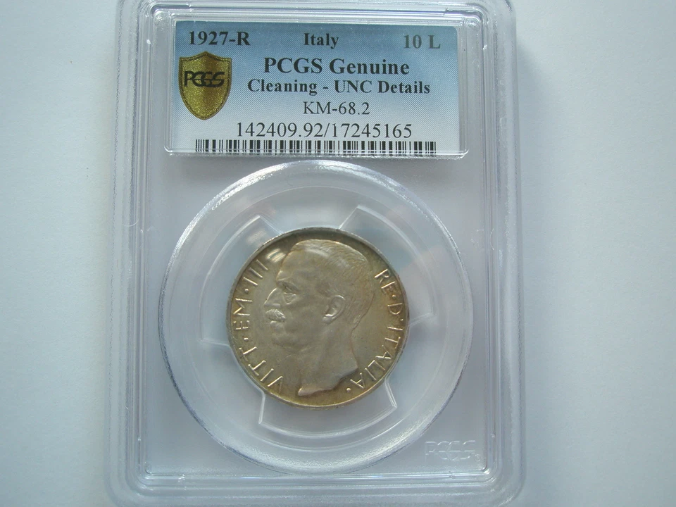 ITALY 10 lire 1927 Rome PCGS UNC Orange toned **FERT** King Horse Chariot Graded - Image 3 of 3