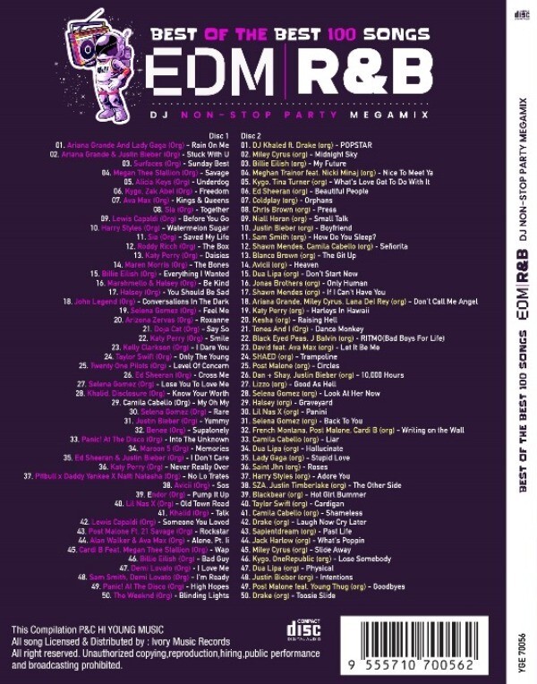 DJ Non-Stop Party Megamix Best 100 Songs EDM R&B 2CD Ariana