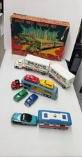 Vintage Scarce 1950s Japan Tin Friction Heavy Duty Trailer Set Complete Shelf BB