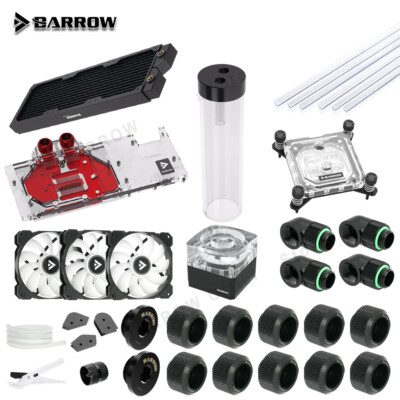Barrow Hard Tube Water Cooling Kit GPU CPU Block Radiator Pump  Reservoir