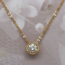 Solid 14K Yellow Gold Over 1.00 Ct Diamond Round Cut Solitaire Pendant Necklaces