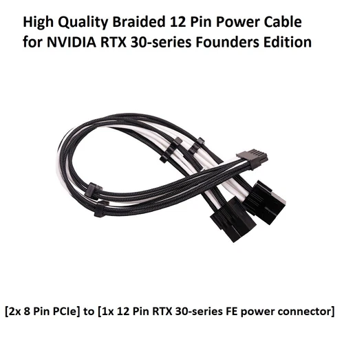 Black White Braided 8 to 12 Pin Graphics Card Power Cable RTX 30 Series 3080
