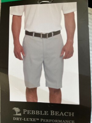 Pebble Beach Mens Dry Luxe Performance Flat Front Golf Shorts, GRAY , Size 36