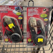 01331 ERICKSON RED Retractable Ratcheting Tie-Down Strap Pack of 2 1" x 10' 900#