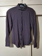 HUGO BOSS Ridley Navy Blue Micro Diamond Print Slim Fit Button Shirt Mens M $195