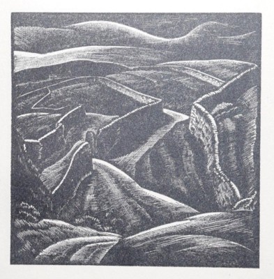 HIGH GREENFIELD HORTON YORKS DALES 1952 Druck eines Holzschnitts von GREENWOOD