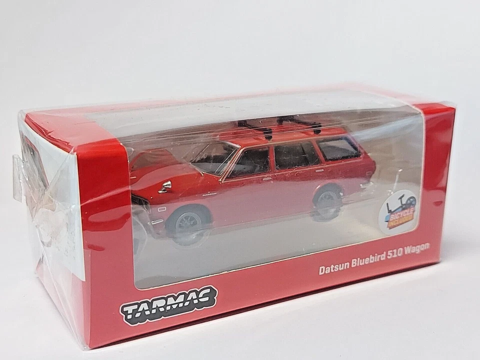 # 1/64 TARMAC - DATSUN BLUEBIRD 510 WAGON ROSSO + BICICLETTA - MISB # STE - Immagine 2 di 2
