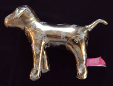 Victoria's Secret "PINK" Logo Metallic Gold Stuffed Dog, 6  Tall, EUC