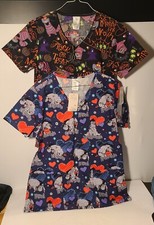 Disney Scrubs Valentine Eeyore  Chesire Cat Halloween Size Small Lot-2 NWT