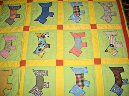 Antique Scotty Dog Animal Quilt - Patchwork - Hand Stitched 53 x 73" - Picture 5 of 15