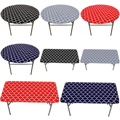 GOWINEX Vinyl Fitted Tablecloth Elastic Edge Flannel Backing Waterproof PVC Table Cover