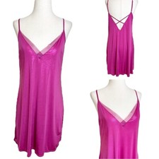 Victoria's Secret Metallic Magenta Mesh Trim Lingerie Slip Dress Size Medium
