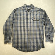 Carhartt Shirt Mens M Blue Plaid Button down Pockets Long Sleeve