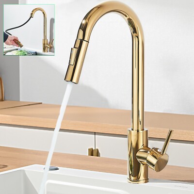 Küchenarmatur Ausziehbar Brause Wasserhahn Küche 360° Einhand Mischbatterie Gold