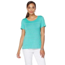 Antthony "Dianne" Stripe Top & Solid Vest Set Atlantis Blue/White Small Size HSN