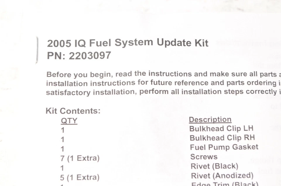 Genuine Polaris 2203097 Kit,Fuel System Upgrade gas tank IQ Classic 2005 05 - Image 2 of 2