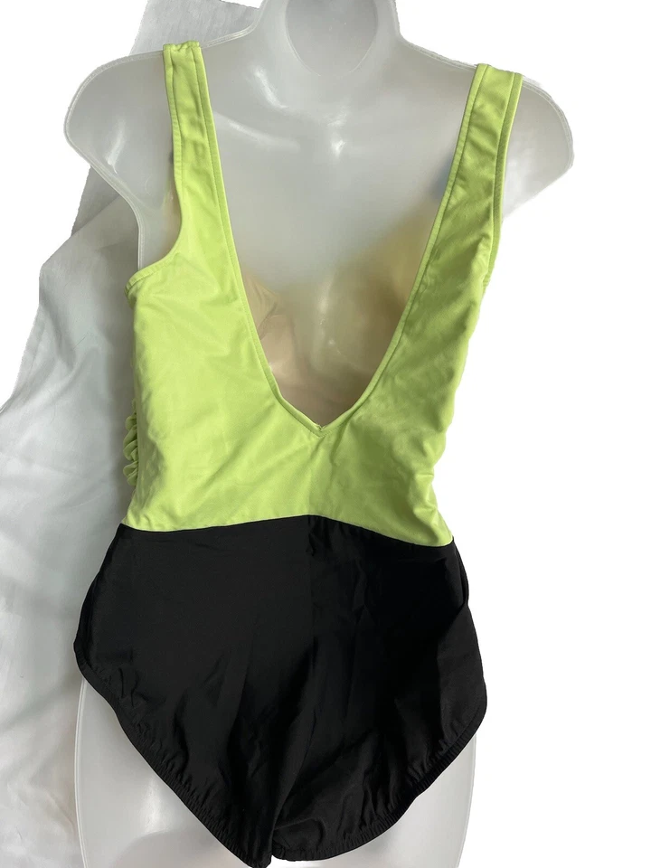 Maiô Miraclesuit vintage peça única com aro controle de barriga verde preto tamanho 16 EUA - Imagem 4 de 4