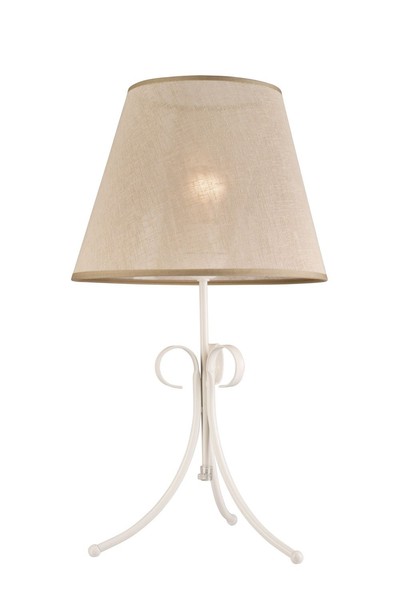 Tischlampe Beige Weiß Metall Stoff H: 55Cm Landhaus Dreibein Nachttischlampe-image