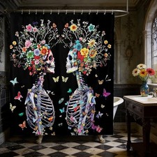 Sugar Skull Shower Curtain,Butterfly Flower 72"W x 72"L Pack of 1 Color 6