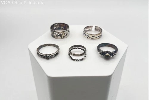 Sterling Silver 925 Jewelry Lot of 6 Rings Marcasite Stacking Bands 15.0g
