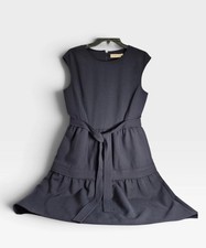 Tory Burch Jane Tiered Wool Blend Dress Navy Blue Sleeveless Tie Waist Size 8