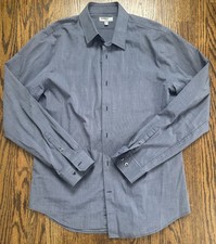 Express MX Fitted Men  s Gray Long Sleeve Button Up Dress Shirt Size L 16-16.5