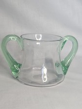 Vintage Clear Glass Sugar Bowl With Uranium Glass Handles