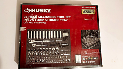 #ad Husky 94 Piece Mechanics Tool Set Ratchet Sockets 1 4 amp; 3 8 EVA Tray $95.98