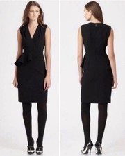 Tory Burch LBD Brooklyn Peplum Sleeveless Plunging V Neck Black Crepe Dress 14