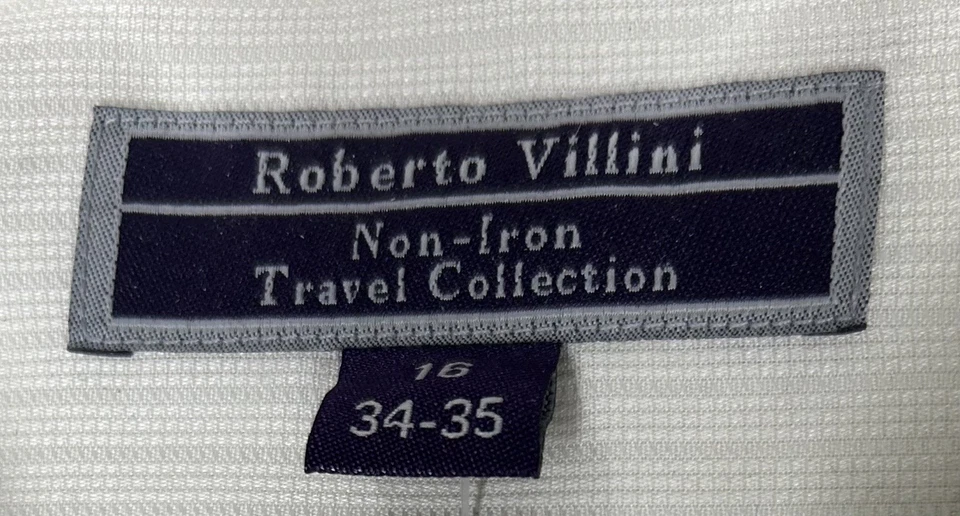 Camisa de vestir Roberto Villini blanca de un solo hilo para hombre 16 34-35 sin hierro Travel Co Foto 2 de 4