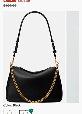 Tory Burch Perry Black Shoulder Bag Gold Hardware Chain Adjustable Strap Zip